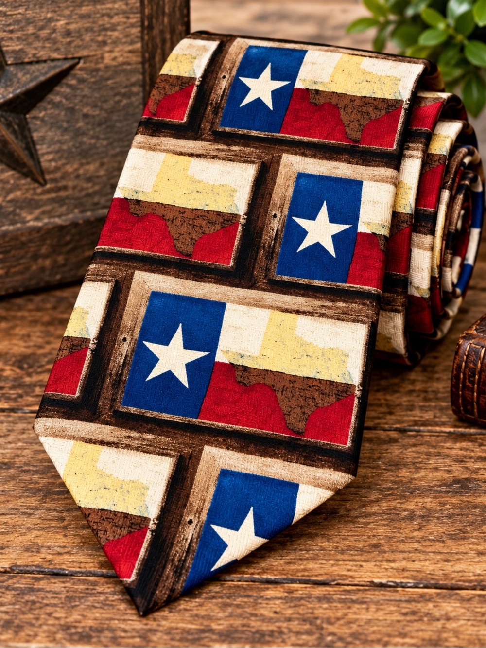 Vintage 1999 Ralph Marlin Texas Flag Framed 100% Silk Tie Made USA 326613